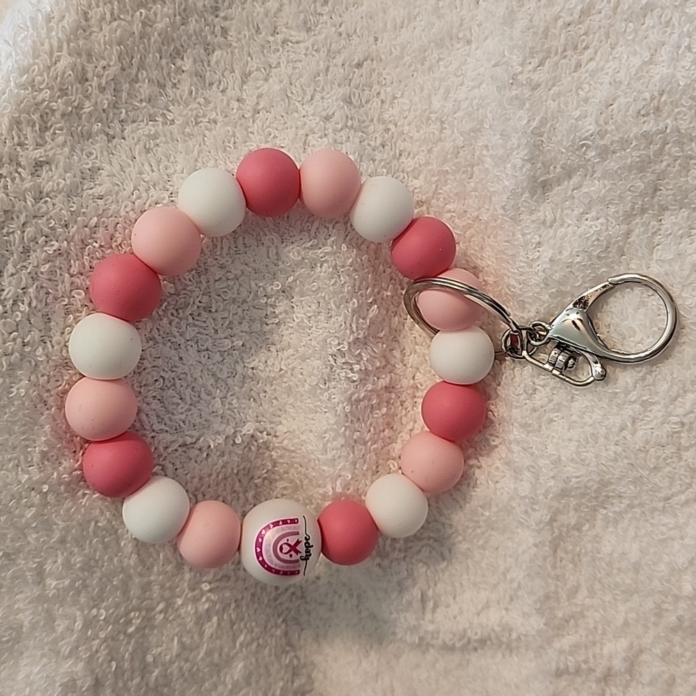 Breast Cancer Awareness Silicone bead keychain